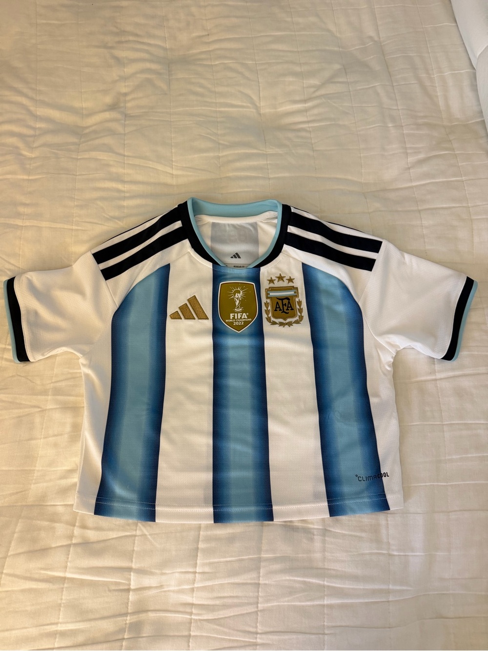 Adidas Argentina Blue & White Striped women’s soccer cropped Jersey